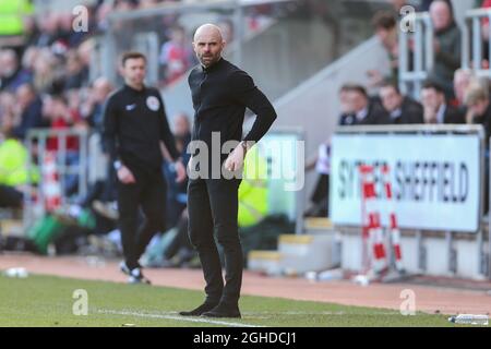 Paul Warne of Rotherham United during the Sky Bet Championship match at the AESSEAL New York Stadium, Rotherham. Picture date: 16th February 2019. Picture credit should read: James Wilson/Sportimage via PA Images Stock Photo