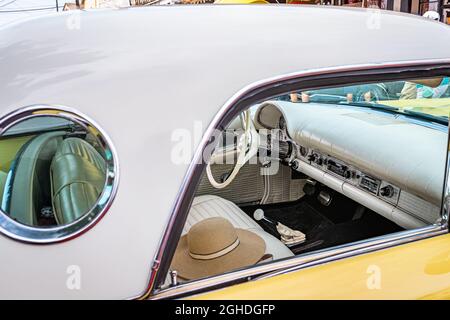 Virginia City, NV - July 30, 2021: 1957 Ford Thunderbird convertible with removable hardtop at a local car show. Stock Photo