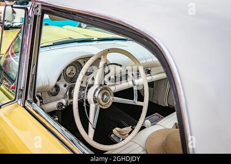 Virginia City, NV - July 30, 2021: 1957 Ford Thunderbird convertible with removable hardtop at a local car show. Stock Photo