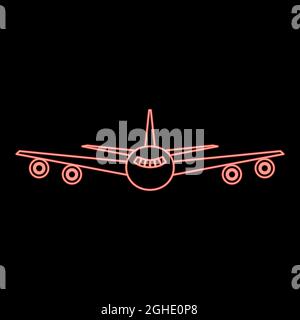 Neon airplane red color vector illustration flat style light image Stock Vector