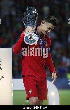 Cristiano Ronaldo of Portugal celebrates with the trophy during the UEFA Nations League match at the Estadio do Dragao, Porto. Picture date: 9th June 2019. Picture credit should read: David Klein/Sportimage via PA Images Stock Photo