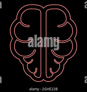 Neon brain red color vector illustration flat style light image Stock Vector