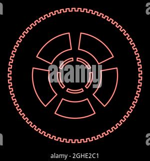 Neon car wheel red color vector illustration flat style light image Stock Vector
