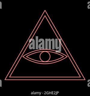 Neon all seeing eye symbol red color vector illustration flat style light image Stock Vector