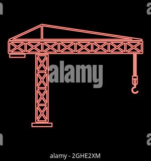 Neon building crane red color vector illustration flat style light image Stock Vector