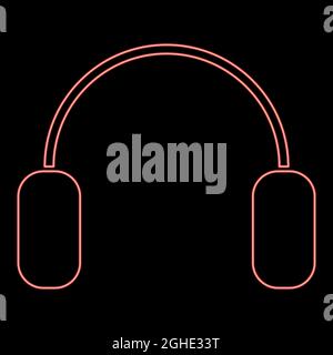 Neon headphone red color vector illustration flat style light image Stock Vector