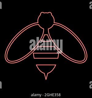 Neon bee red color vector illustration flat style light image Stock Vector