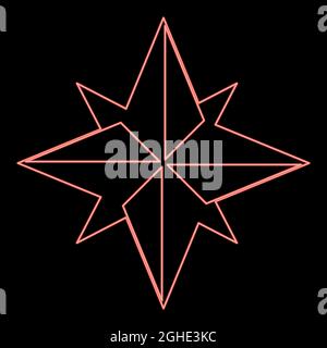 Neon wind rose red color vector illustration flat style light image Stock Vector