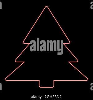 Neon christmas tree red color vector illustration flat style light image Stock Vector