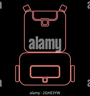 Neon backpack red color vector illustration flat style light image Stock Vector