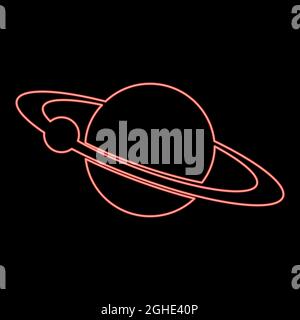 Neon planet with satellite on the ring red color vector illustration flat style light image Stock Vector
