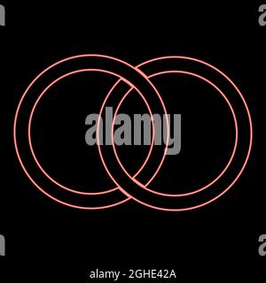 Neon two bonded wedding rings red color vector illustration flat style light image Stock Vector
