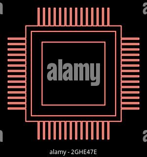 Neon processor red color vector illustration flat style light image Stock Vector
