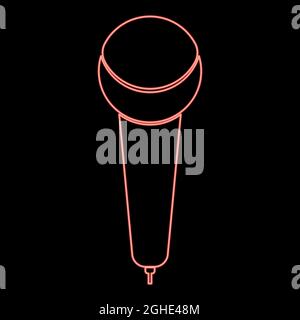 Neon microphone red color vector illustration flat style light image Stock Vector