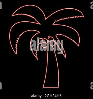 Neon palm red color vector illustration flat style light image Stock Vector