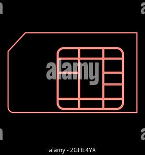 Neon sim card red color vector illustration flat style light image Stock Vector