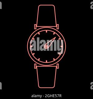 Neon hand watch red color vector illustration flat style light image Stock Vector