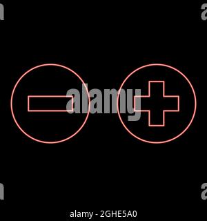 Neon add sign and delete sign red color vector illustration flat style light image Stock Vector