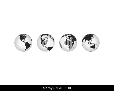 Earth globe icons. earth hemispheres with continents. vector world map set. Stock Vector