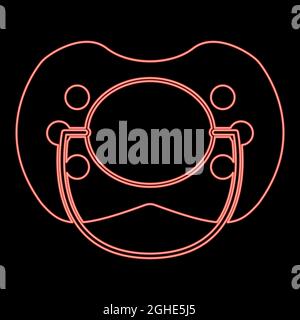 Neon baby pacifier red color vector illustration flat style light image Stock Vector
