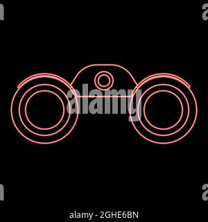 Neon binoculars red color vector illustration flat style light image Stock Vector