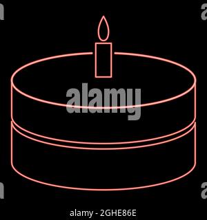 Neon cake with candle red color vector illustration flat style light image Stock Vector