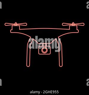 Neon drone red color vector illustration flat style light image Stock Vector