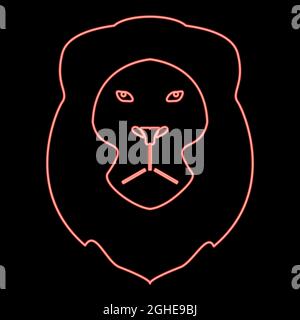 Neon lion head red color vector illustration flat style light image Stock Vector
