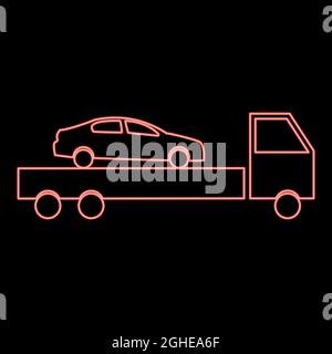 Neon car service red color vector illustration flat style light image Stock Vector