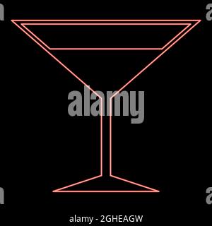 Neon martini glass red color vector illustration flat style light image Stock Vector