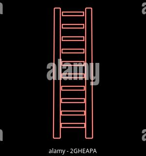 Neon wooden step ladder red color vector illustration flat style light image Stock Vector