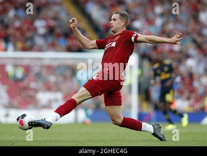 Liverpool's Jordan Henderson during the Premier League match against Arsenal at Anfield, Liverpool. Picture date: 24th August 2019. Picture credit should read: Darren Staples/Sportimage via PA Images Stock Photo