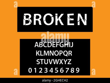 Vector of modern broken font and alphabet. Stock Vector
