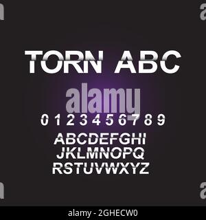 Vector of modern torn font and alphabet. Stock Vector