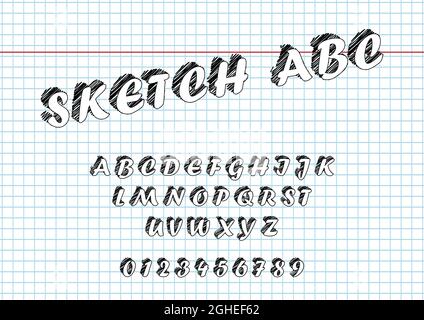 Vector of Sketch bold font and alphabet Hand Drawn Sketch. Stock Vector