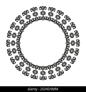 Round damask pattern with place for text. Floral frame. Black and white. Arabesque for decoration of cards and invitations. Stock Vector