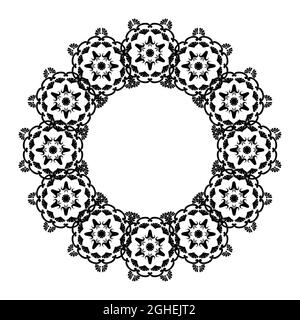 Lace round frame. Circle mandalas with place for text. Black and white. Arabesque for decoration of cards and invitations. Stock Vector
