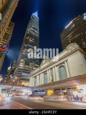 New 42nd Street landmark, One Vanderbilt, looms over Grand Central Terminal and MetLife (former Pan Am) Building. Stock Photo