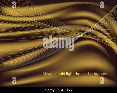 Abstract gold light threads background. Satin silk fabric. Stock Vector