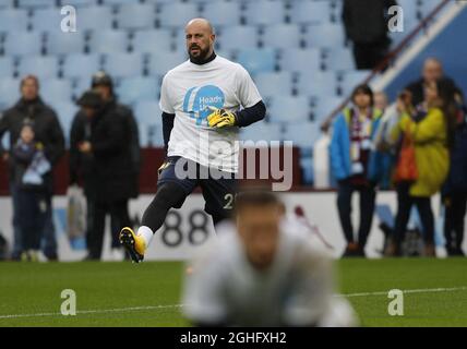 Pepe Reina of Aston Villa warms up prior to the Premier League match at Villa Park, Birmingham. Picture date: 16th February 2020. Picture credit should read: Darren Staples/Sportimage via PA Images Stock Photo