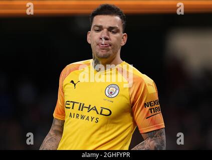 Ederson of Manchester City during the Premier League match at the Etihad Stadium, Manchester. Picture date: 19th February 2020. Picture credit should read: Andrew Yates/Sportimage via PA Images Stock Photo