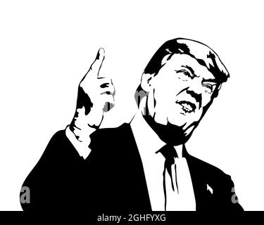 Donald John Trump, 45th President of the United States. Businessman and TV presenter. White and black Vector. Stock Vector