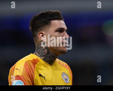 Ederson of Manchester City  during the Premier League match at the Etihad Stadium, Manchester. Picture date: 19th February 2020. Picture credit should read: Andrew Yates/Sportimage via PA Images Stock Photo