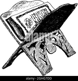 The holy book of the Koran on the stand, Hand Drawn Sketch Vector illustration. Stock Vector