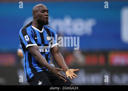 Belgian striker Romelu Lukaku of Internazionale reacts during the Serie A match at Giuseppe Meazza, Milan. Picture date: 22nd July 2020. Picture credit should read: Jonathan Moscrop/Sportimage via PA Images Stock Photo