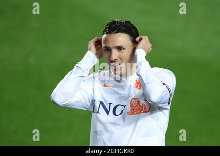 Steven Berghuis of Netherlands reacts during the warm up prior to the UEFA Nations League match at Atalanta Stadium, Bergamo. Picture date: 14th October 2020. Picture credit should read: Jonathan Moscrop/Sportimage via PA Images Stock Photo