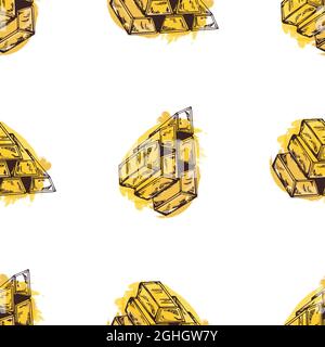Seamless pattern of hand drawn sketch style bars of gold isolated on white background. Vector illustration. Stock Vector