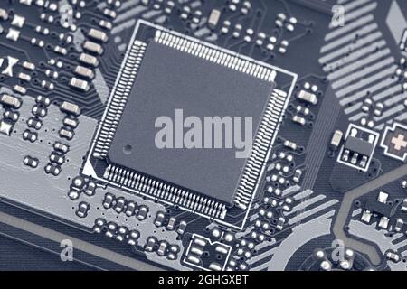 Close up of Circuits Electronic on Mainboard Technology computer. Abstract background technology. Mock up Stock Photo