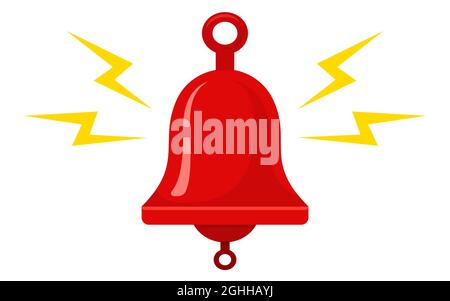 Vector icon of red metallic bell. Vector ringing bell for alarm clock and smartphone application alert. Stock Vector