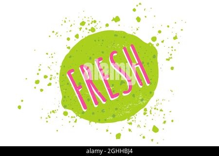 Vector illustration of lime with text of fresh. Vector juicy lime in grunge style. Stock Vector